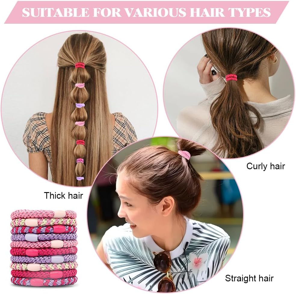 HMCEY Pack of 10 Women'S Hair Bobbles Scrunchies Colourful Tie Hair Elastics Ponytail Holder Hair Bands Multicoloured Suitable for All Hairstyles image number 6