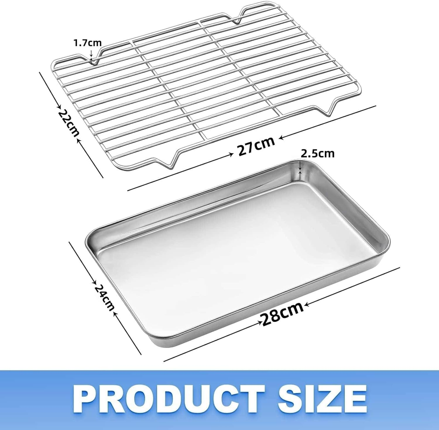 304 Stainless Steel Baking Sheet Tray with Wire Rack, Oven-Safe Roasting Pan & Cooling Rack for Cooking, Grilling & BBQ image number 4