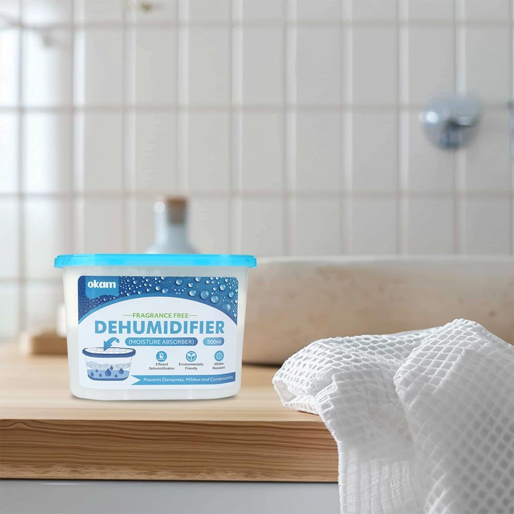 OKAM Moisture Absorber Tubs 24-Pack - Unscented Dehumidifier 500Ml for Bathroom, Wardrobe, Kitchen, Laundry, Closet, and Cupboard - Mould & Humidity Absorber - Portable Dehumidifier Moisture Absorber