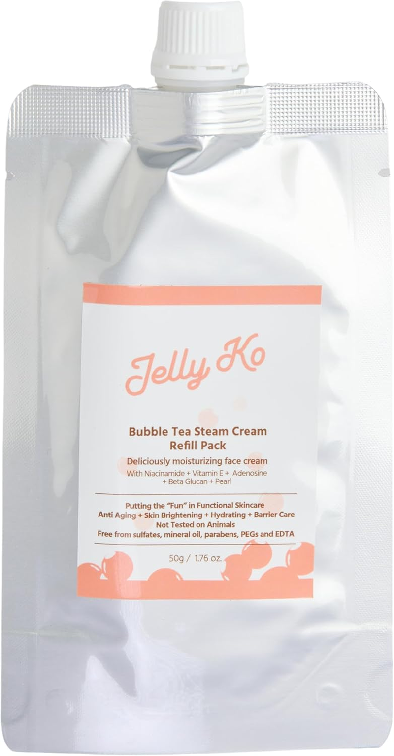 Jelly Ko Bubble Tea Steam Cream Refill & Travel Pack (50Ml / 1.7 Oz) &ndash; Korean Moisturiser Pouch for Glass Skin &ndash; K-Beauty Hydrating Face Cream &ndash; Cruelty-Free & Tsa-Friendly