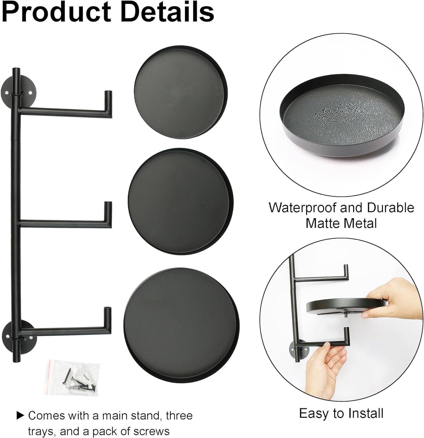 3-Tier Metal Plant Stand for Indoor and Outdoor, High Corner Pot Stand, Display Shelves for Patio, Living Room, Balcony, Office, Stepped Plant Table (Black) image number 2