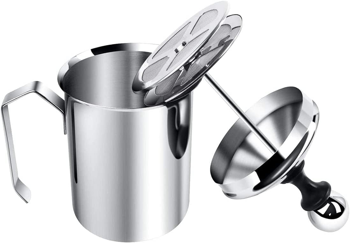 Stainless Steel Manual Milk Frother, Hand Pump Milk Foamer with Filter Screen for Cappuccino Coffee Latte Hot Chocolate, 14-Ounce Capacity (400Ml) image number 5