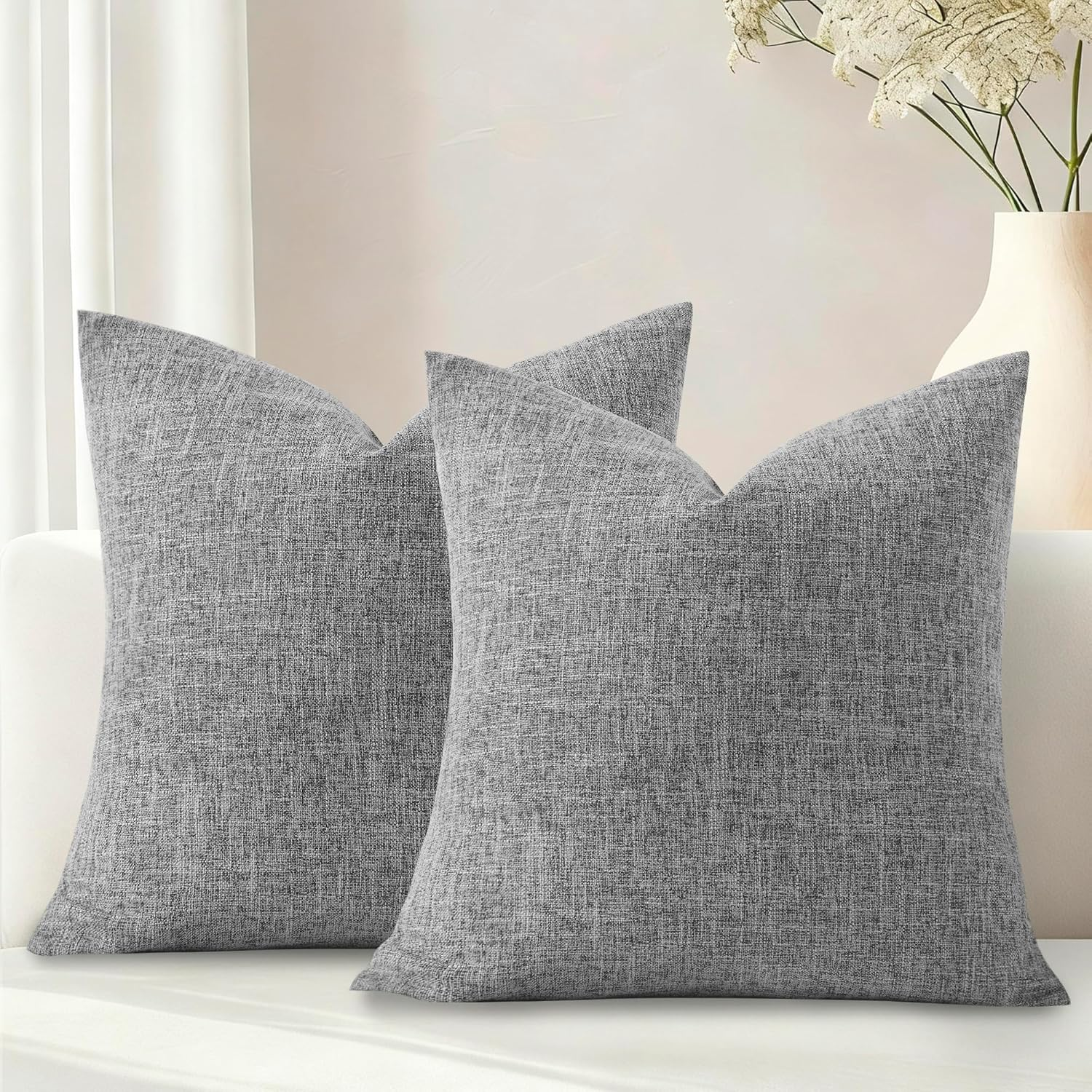 DWCN Linen Soild Throw Pillow Covers Soft Accent Cushion Case Boho Farmhouse Neutral Pillowcase for Couch Sofa Bedroom Living Room, Pack of 2, 30&times;50Cm, Beige