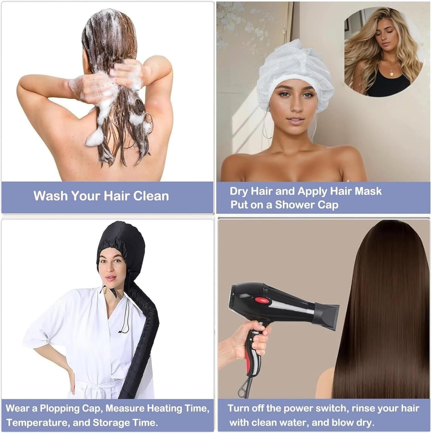 Net Plopping Cap for Drying Curly Hair, Adjustable Net Cap for Drying Curl with Drawstring, Hair Dryer Bonnet, Plopping Hair for Women (Black, One Size) image number 2