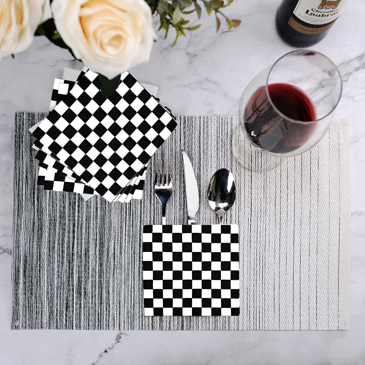 40Pcs Checkered Flag Napkins Race Car Birthday Party Supplies Disposable Racing Party Napkins Black and White Dessert Paper Napkins for Baby Shower Racing Themed Party Decorations Favors image number 2