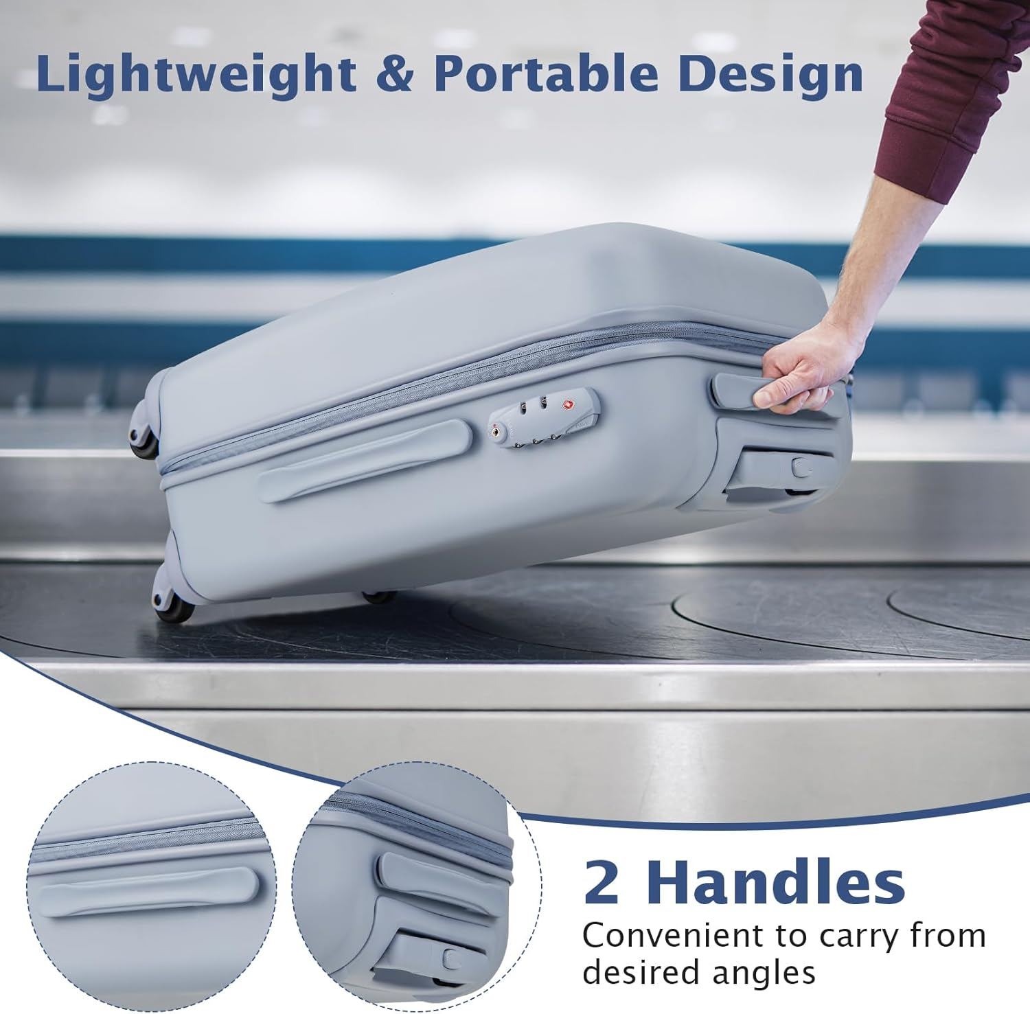 Costway Hard-Side Luggage with Spinner Wheels, 20" Carry-On Luggage with Customs Lock, Height Adjustable Handle, 100% PC Hard-Shell, Airline Approved Lightweight Luggage for Travel & Business (Blue)