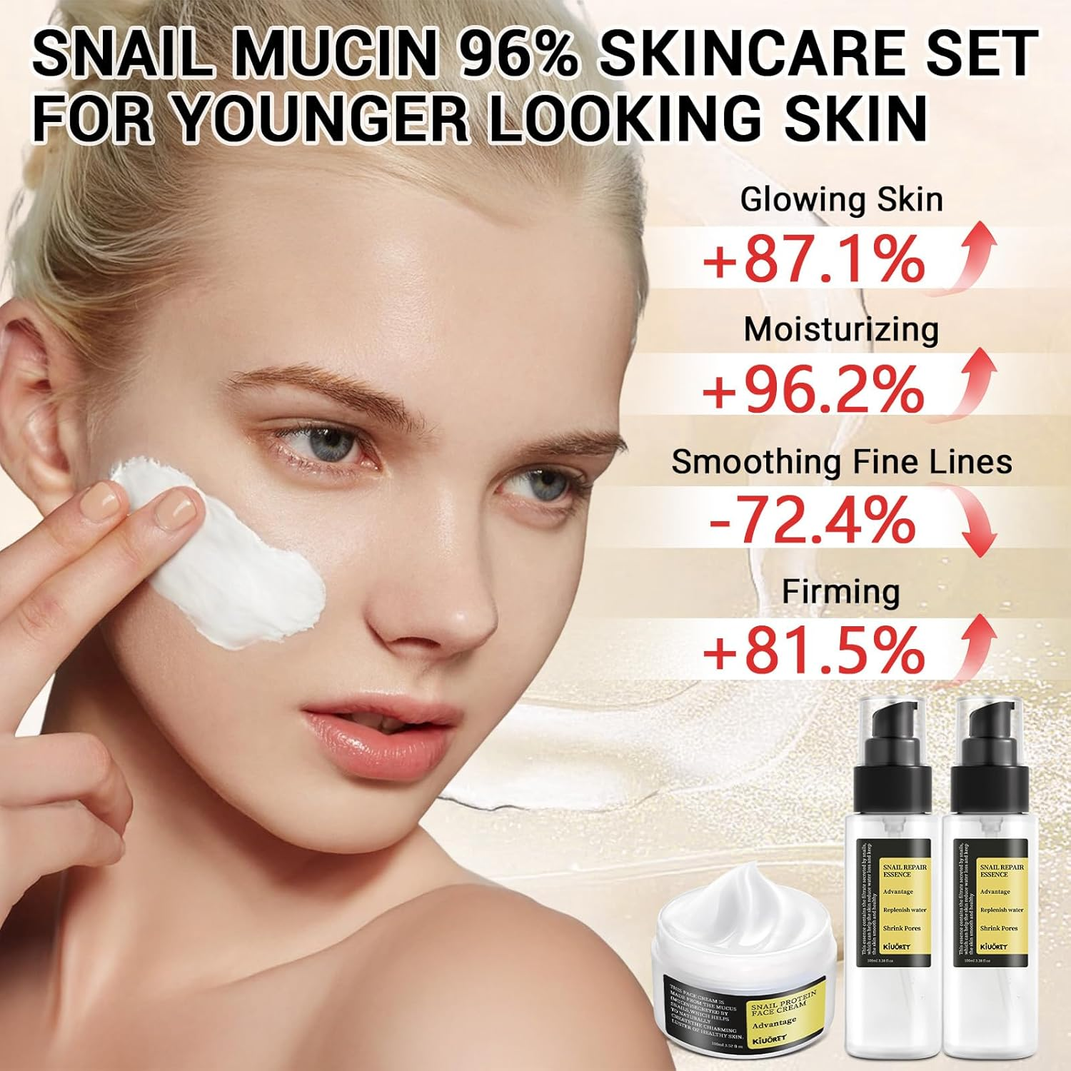 Snail Mucin 96% Skincare Set - Anti-Aging Serums & Snail Mucin 92% Cream - Advanced Snail 96% Mucin Power Essence Hydrates, Reduces Wrinkles & Fine Lines - 3PCS Korean Skincare Set for All Skins