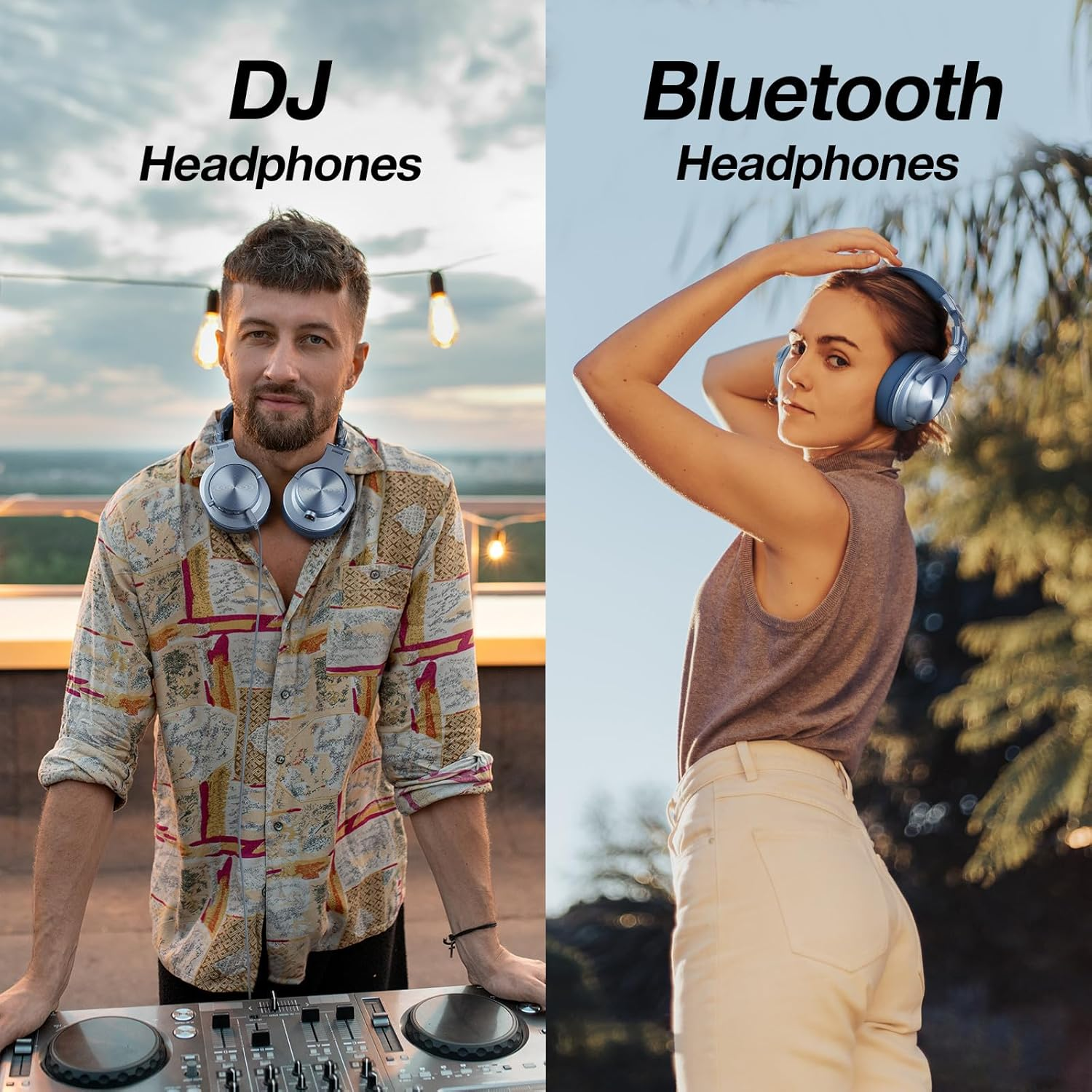 Oneodio A70 Wireless Headphones, 72 Hours Playtime, over Ear, Bluetooth 5.2, Enhanced Bass, Wired/Wireless, Blue - Black image number 4