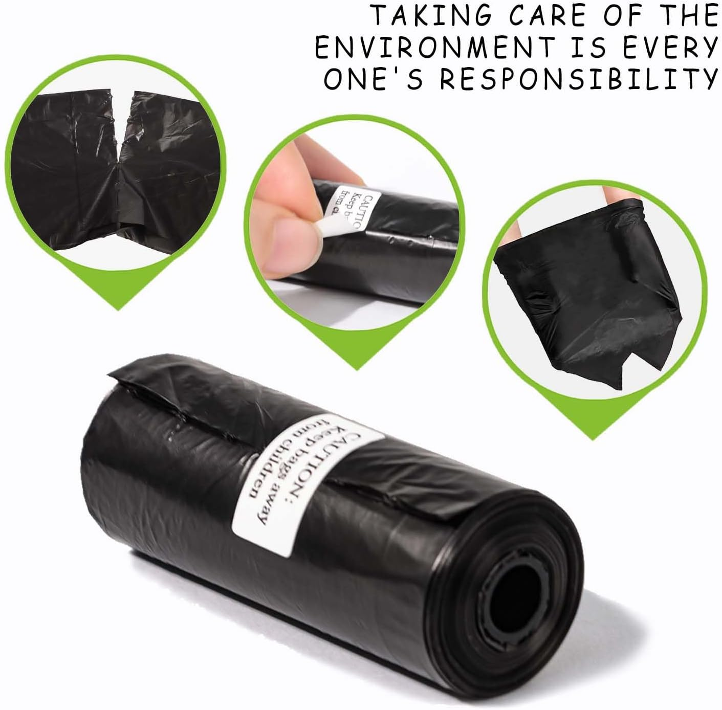 Aitodos&reg; 30 X 21.5Cm PE Material Portable Black Dog Poo Bags (6 Rolls, 15 per Roll) image number 2