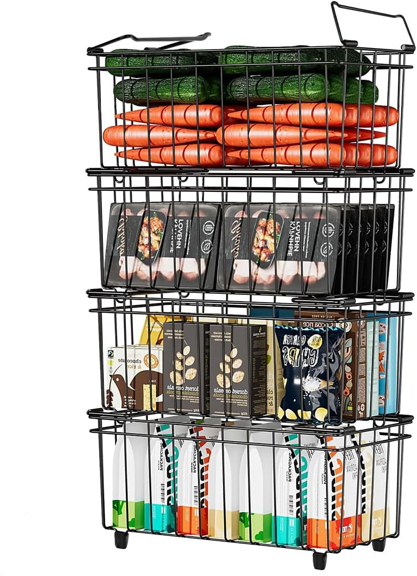 Blissify 4 Pack Chest Freezer Organiser, Freezer Organizer Bins with Foldable Handle, Stackable Metal Deep Freezer Baskets Sort Frozen Meats & Food with Better Space Utilization (37&times;18&times;15Cm) image number 6