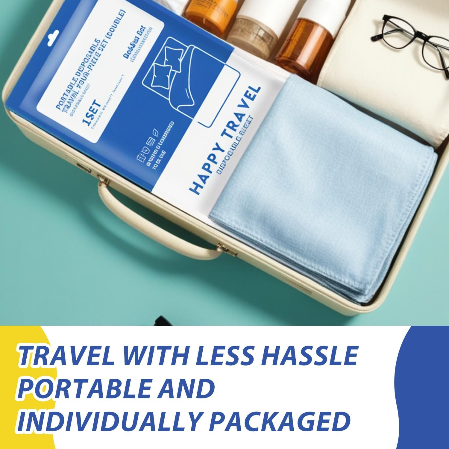 TORMEN 4 Pcs Disposable Sheet and Pillowcase Set 31"X19" Travel Hygiene Bedding Set for Hotel Camping Sterile Waterproof Portable Sheet Pillow Cover Kit No Wash Non Woven Fabric Trips image number 4