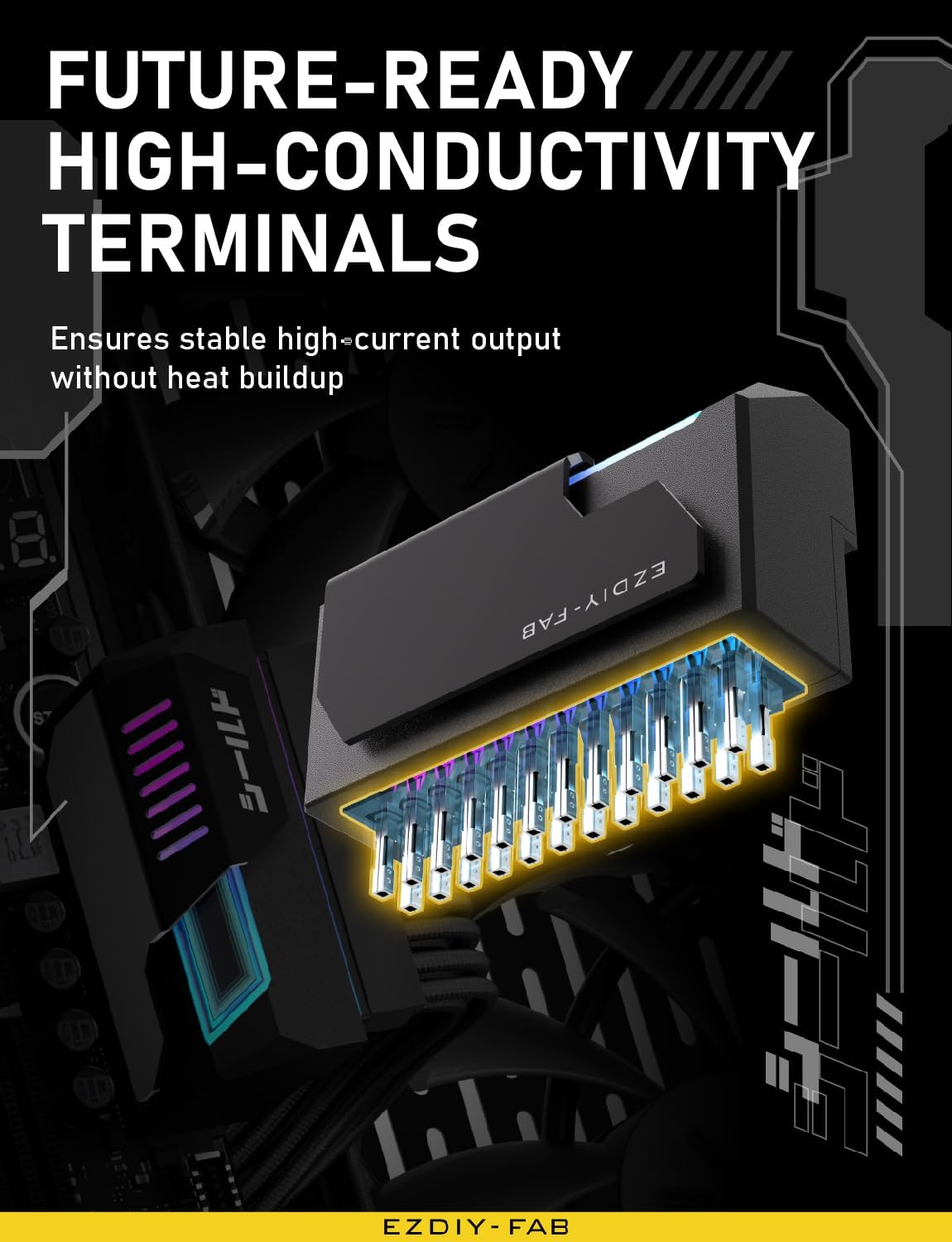 EZDIY-FAB Shield 24-Pin 90 Degree Angle Adapter with Infinity Mirror ARGB Light,Atx 24 Pin Power Connector, 5V 3Pin ARGB Sync-90 Degree-Black-1 Pack image number 2