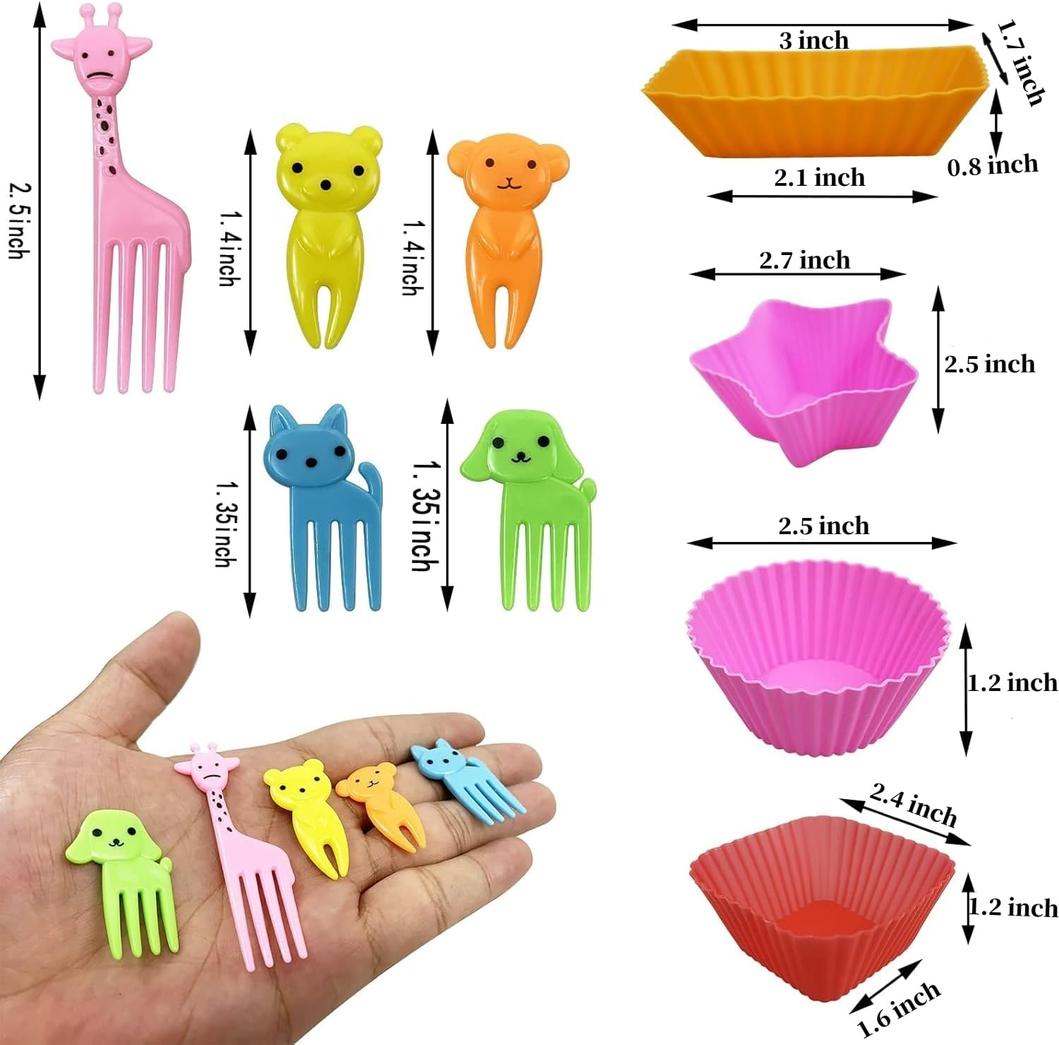 Wsmelon Silicone Lunch Box Dividers for Kids, 24 Pcs Bento Box Dividers with 10 Animal Food Picks, Bento Box Inserts, Cupcake Baking Cups, Muffin Pan Liners, Reusable and BPA Free image number 2