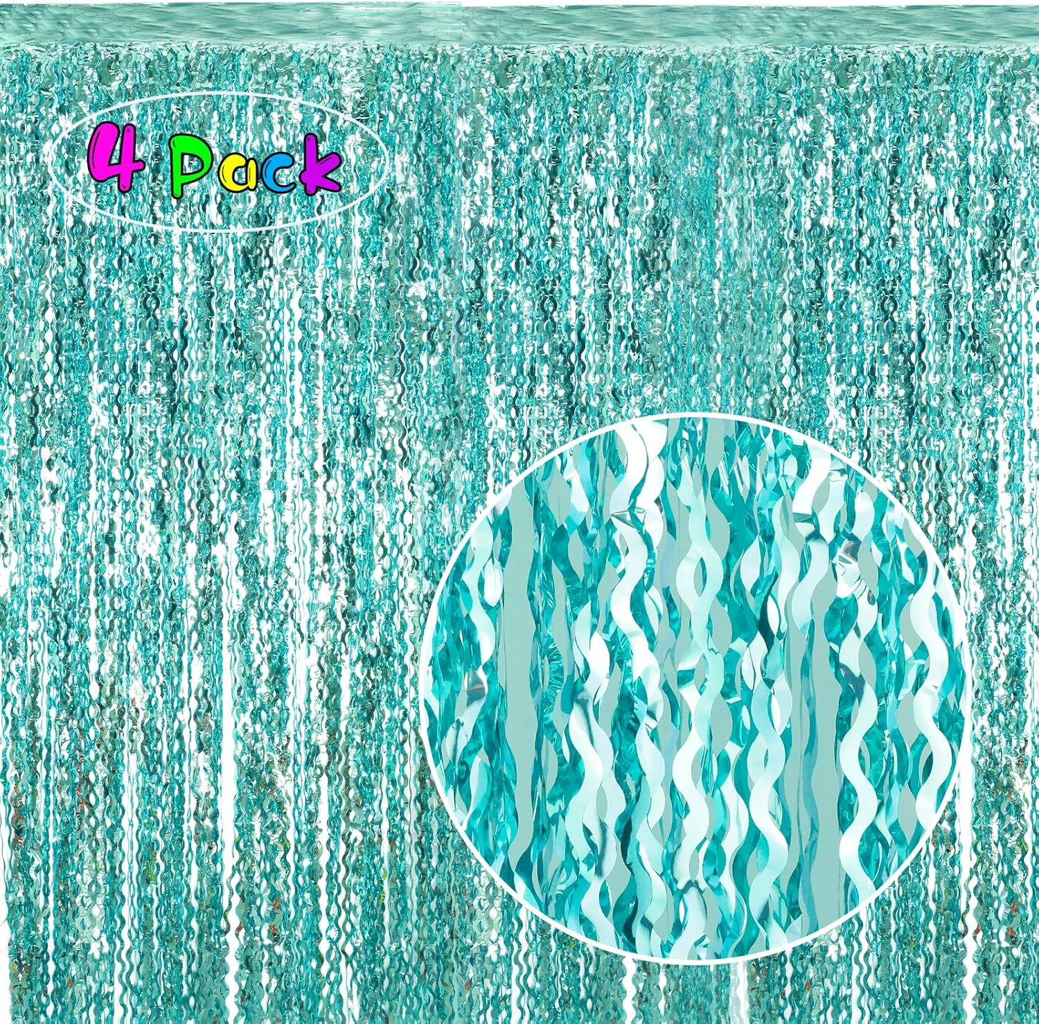 4 Pack White Door Streamers Foil Backdrop - 3.3X6.6Ft Metallic Tinsel Foil Fringe Curtains Photo Booth Backdrop for Party Decoration