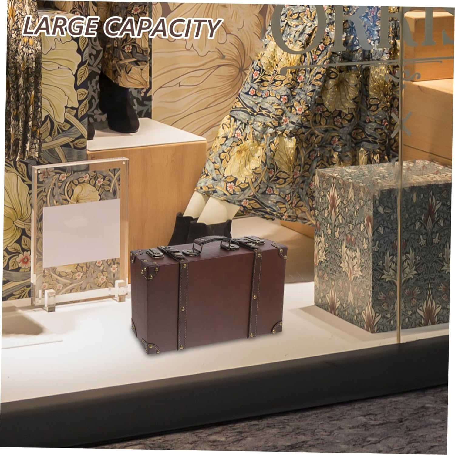 HEALSOPTHY Suitcase with Ergonomic Handle Retro Storage Box for Clothing Store Display Photo Shoot Prop Stylish Small Luggage Trunk for Home Decor and Retail Use image number 6