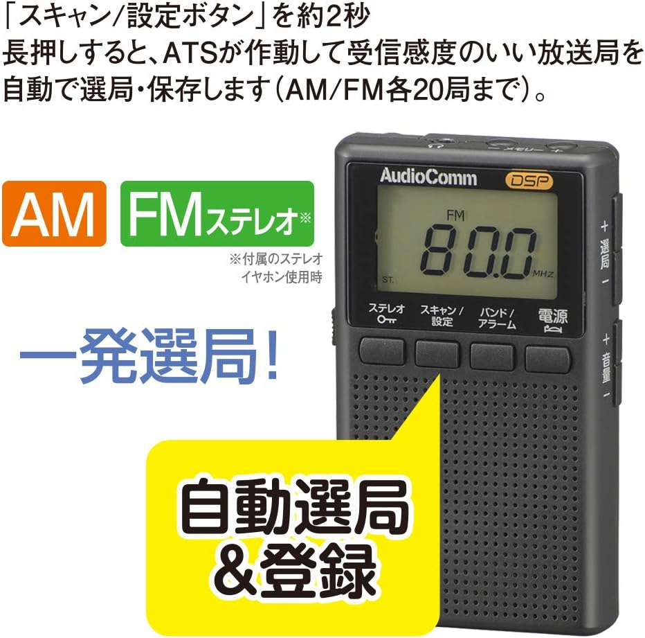 Ohm Electric Audiocomm RAD-P209S-K 03-0966 OHM Earphone Winding LCD Pocket Radio Black image number 6