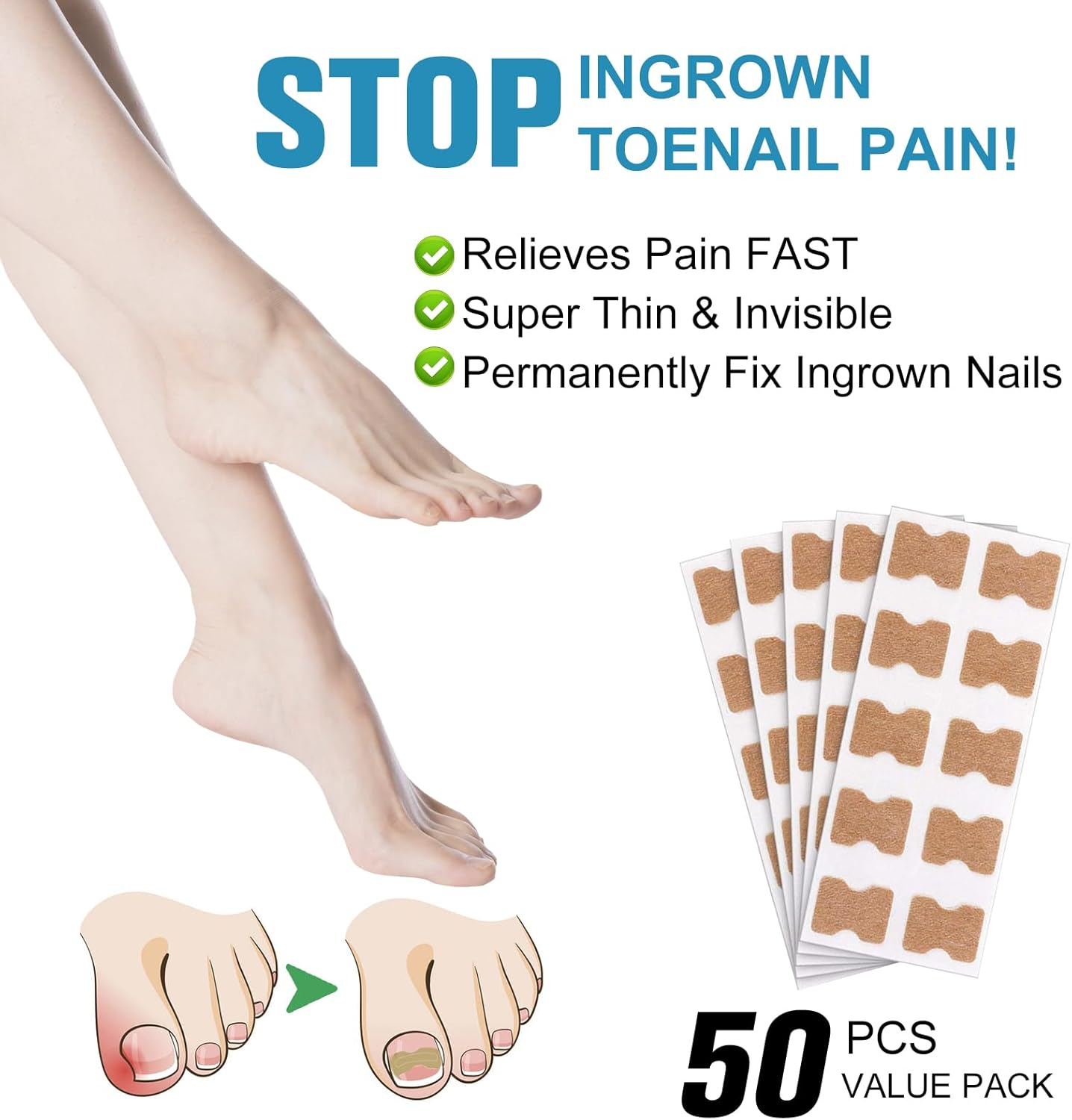 50Pcs Ingrown Toenail Care Strips &ndash; Plant-Based Toenail Support, Rapid Soothing & Comfort Boost, Natural Growth Encouragement, Breathable Design & Easy Application for Daily Use image number 2