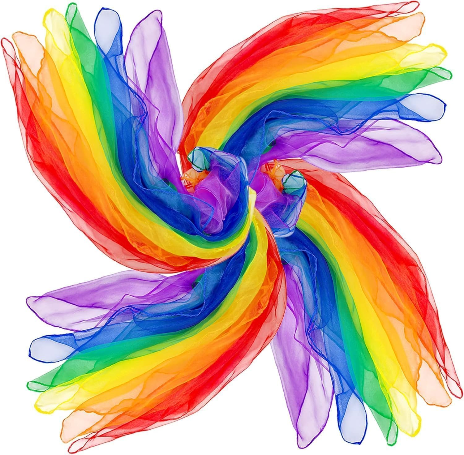 12 Pcs Juggling Scarves Dance Music Scarfs Colorful Silk Actives Scarves Rhythm Band Scarves, Easy Clean Ideal Performance Props Accessories (Rainbow)