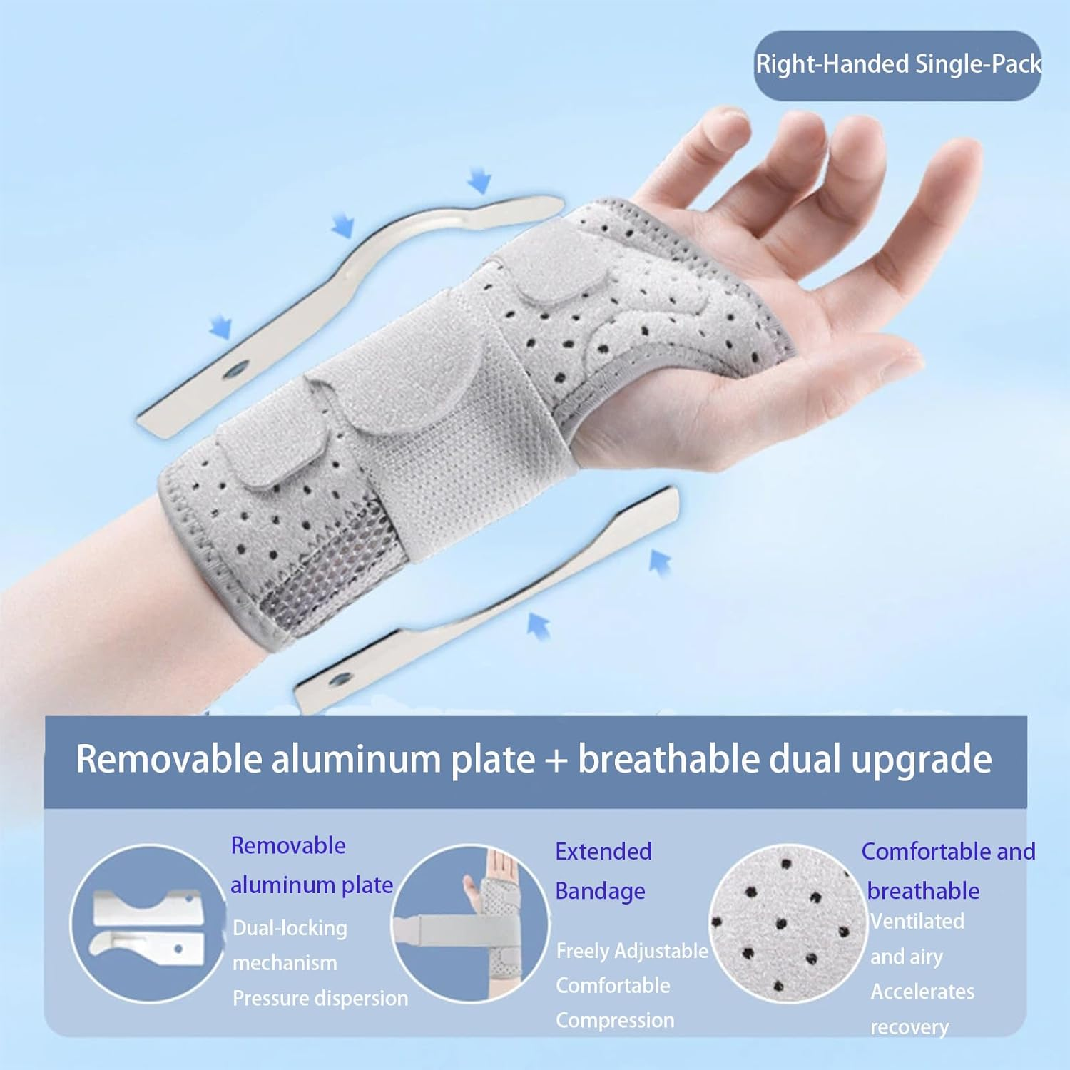 Wrist Protector, Suitable for Carpal Tunnel Syndrome, Adjustable Wrist Support, Suitable for the Right Hand, Relieves Pain Caused by Arthritis Sprains (Gray, Right Hand S/M) image number 1