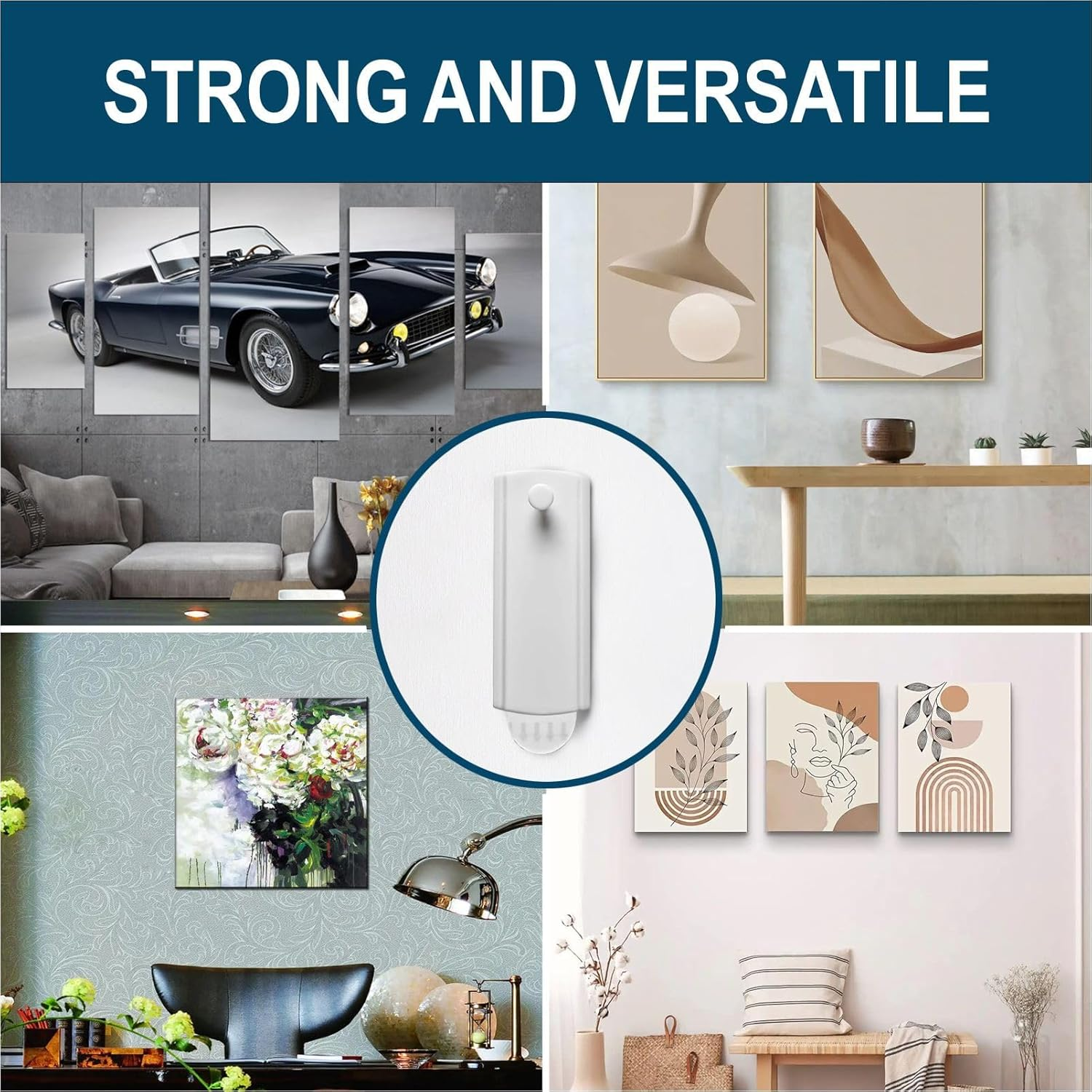 Picture Hooks, 8 Pcs Picture Hanging Strips Kits, No Nails Adhesive Hooks, Heavy Duty Sticky Hooks, Large Removable Adhesive Strips, Universal Picture Large Hangers for Kitchen Home Door Closet image number 4