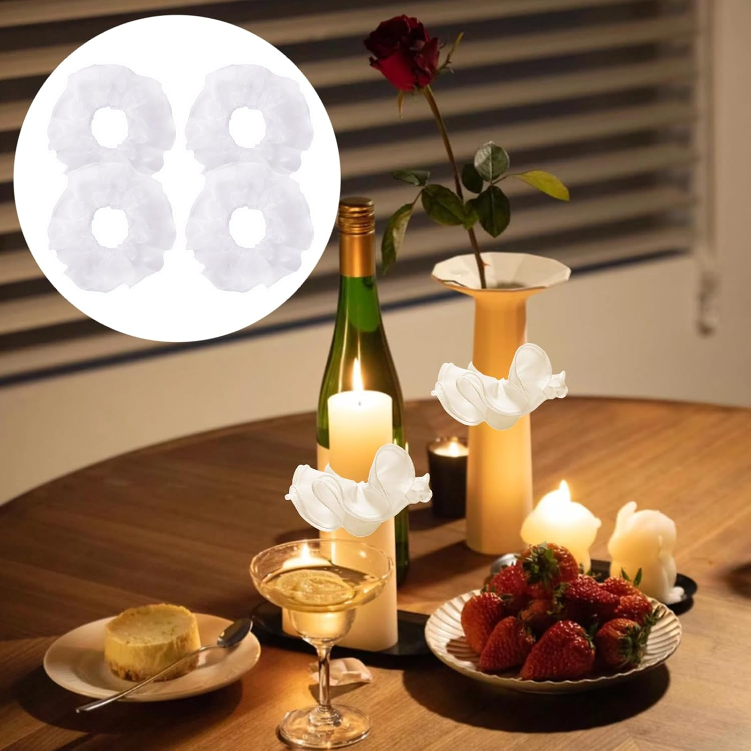 Pack of 4 Christening Candles, Drip Protection, Communion Candle, Teardrop Catcher Made of Tulle, White Tulle Communion Candles, Drop Catcher, Decoration for Communion Candle, Wedding Candle image number 1