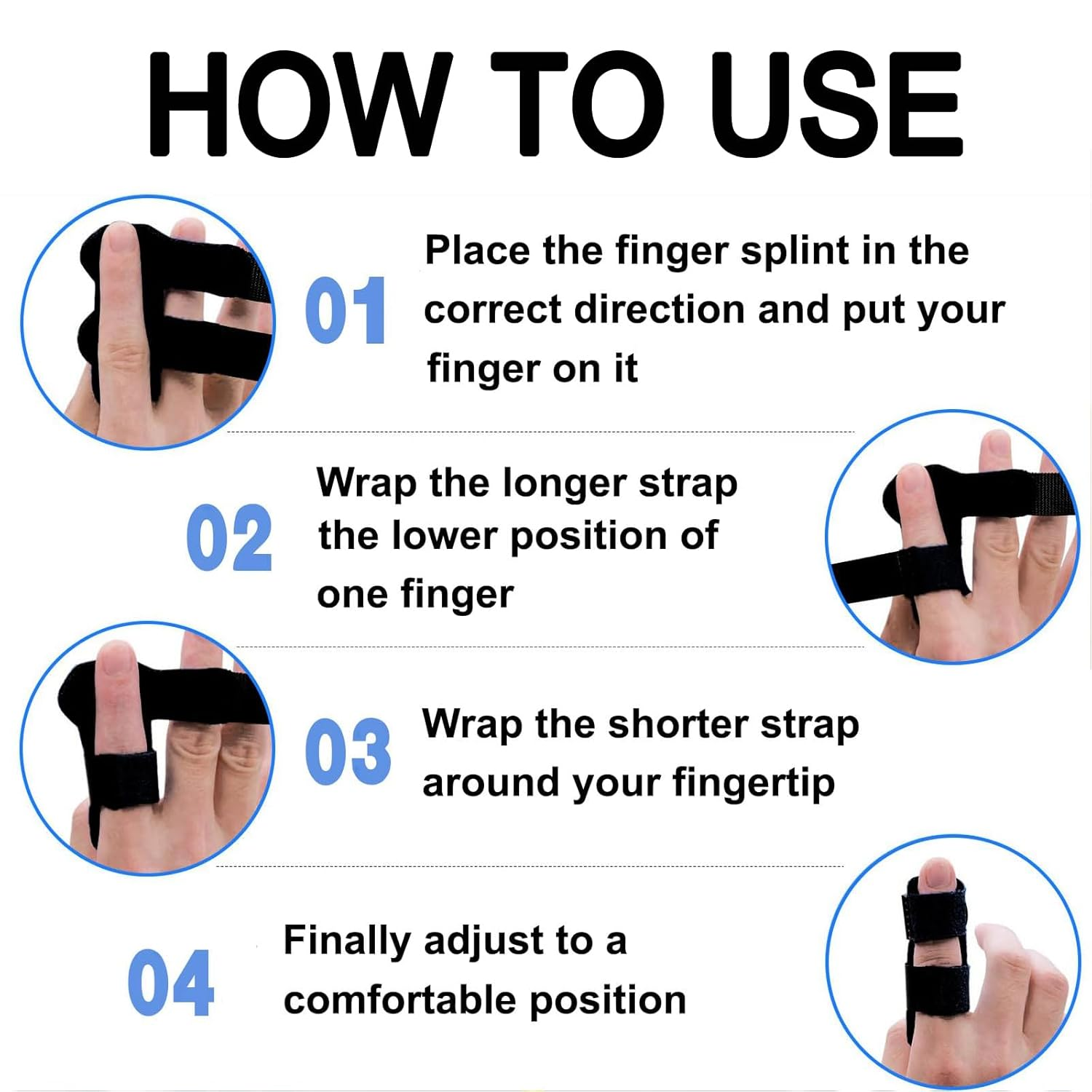 KOZTOL Finger Splint, 4Pcs Finger Brace Support Stabilizer, Adjustable Finger Brace for Index, Middle, Ring Fingers Straightening Arthritis Knuckle Immobilization image number 5