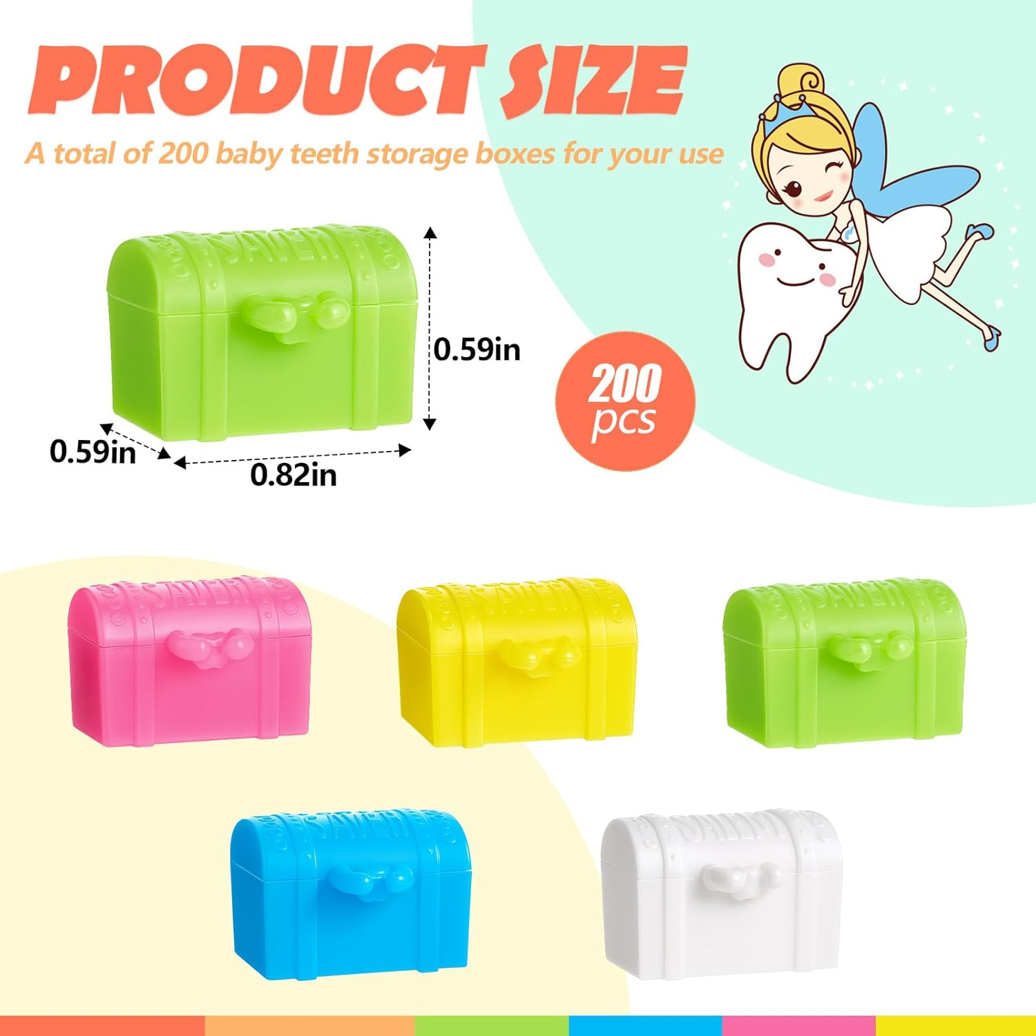 Pinkunn 200 Pcs Plastic Tooth Holder Boxes Tooth Fairy Box for Kids Colorful 0.8 X 0.6 X 0.6 Mini Treasure Chest for Boy Girl Lost Teeth Keepsake Dentist Theme Party Supplies Goodie Bag Filler image number 4