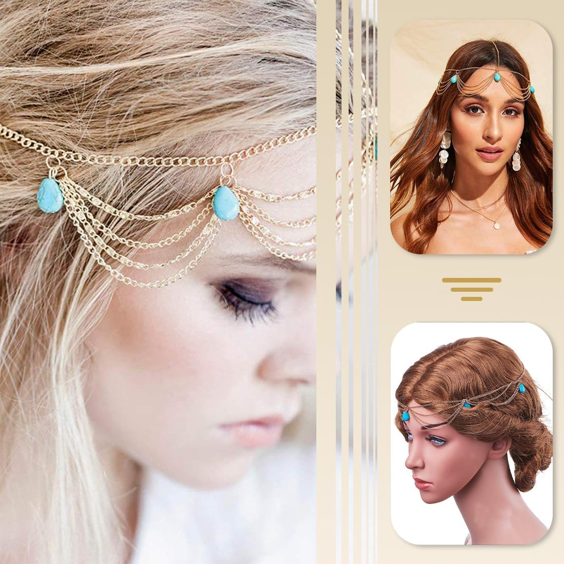 WJRQD Crystal Bridal Head Chain Layered Bridal Headpiece Tassel Rhinestone Headband Hairpiece Festival Wedding Hair Accessories for Women image number 5