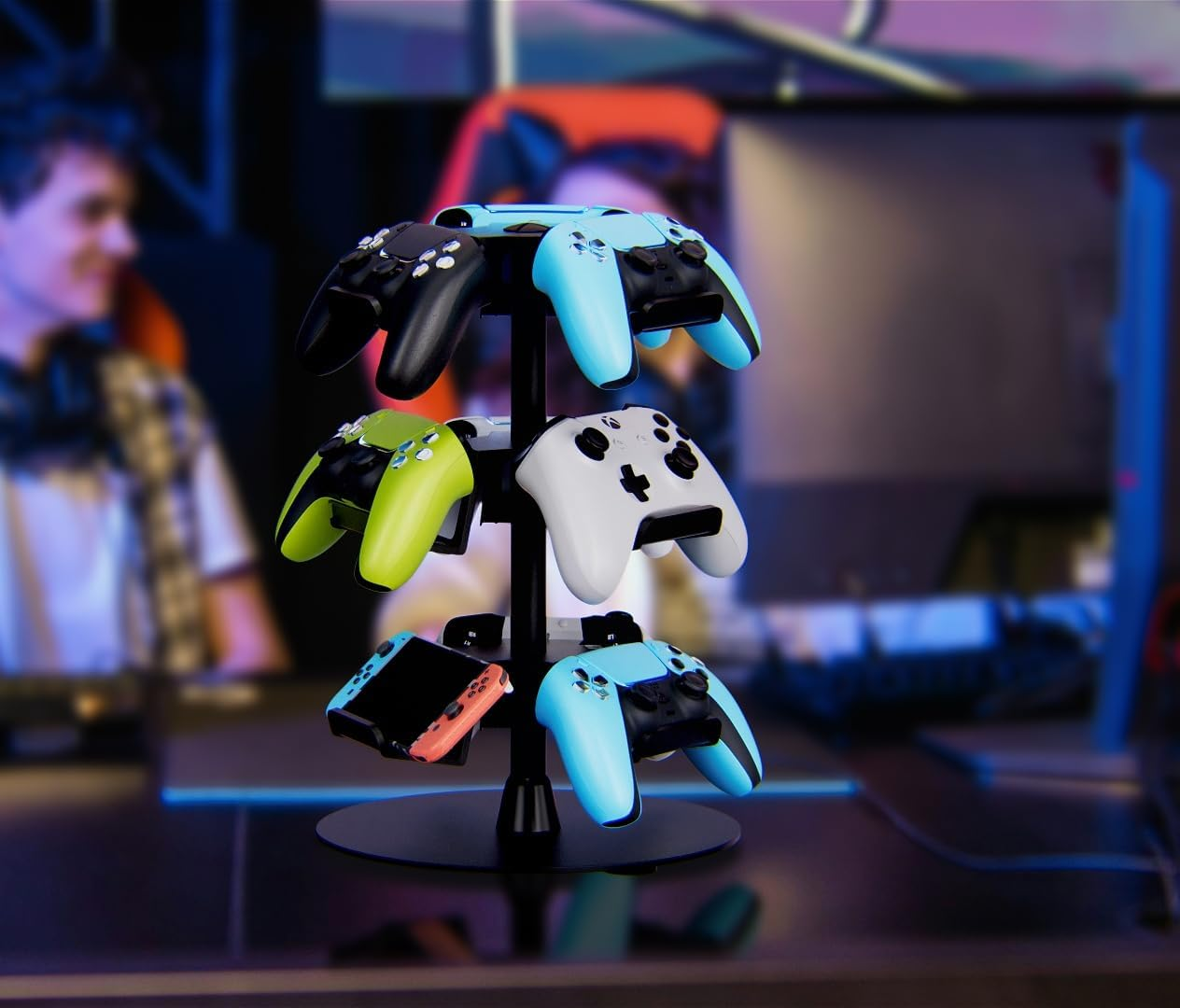 TG-A 3-Tier Game Controller Stand, Holds 12 Controllers, Black Controller Organizer Compatible for Ps4/Ps5/Xbox One/Switch Pro/Headsets, Multi-Device Display and Storage. (3-Tier / Black) - 4-Tier / Black image number 6