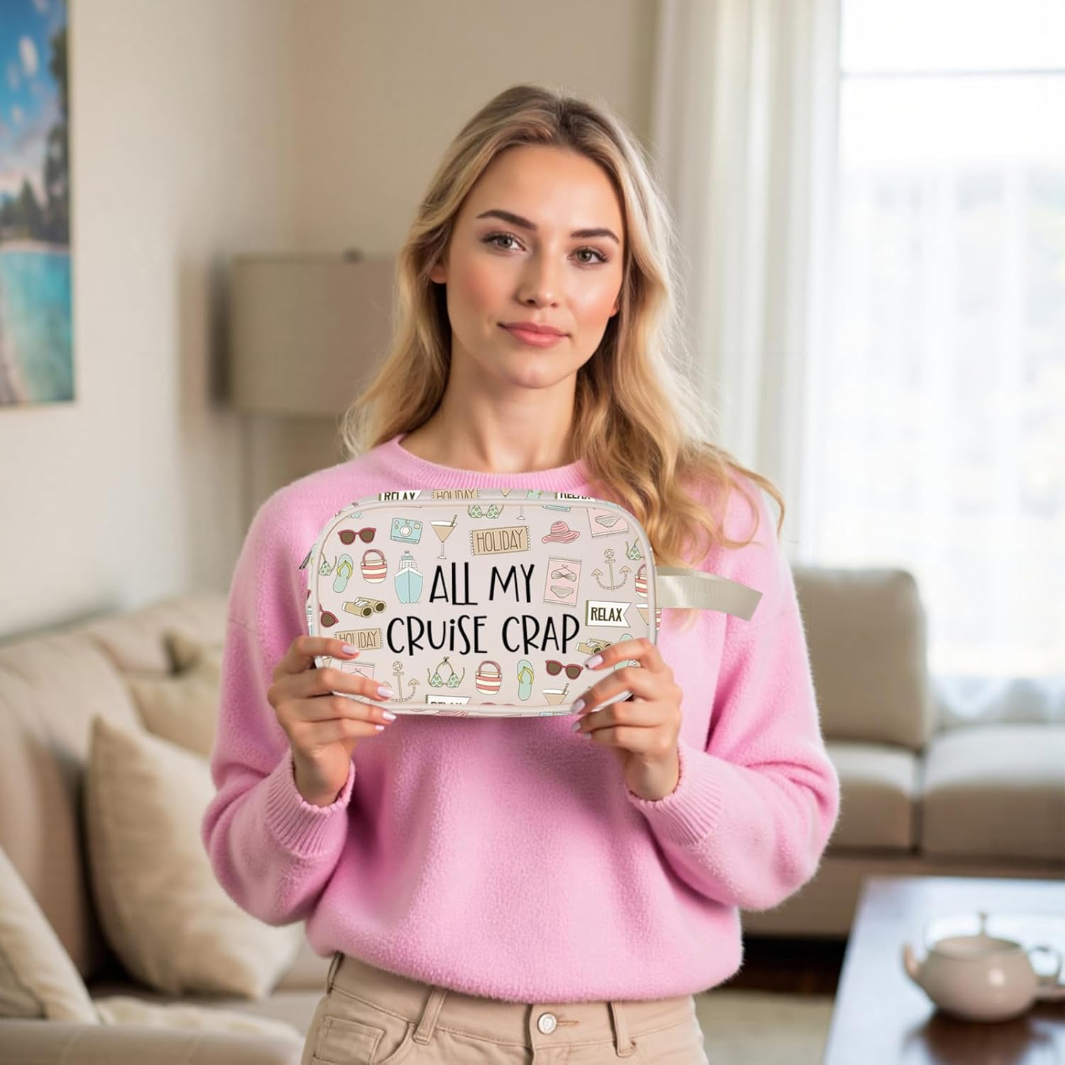 Cruise Vacation Clear Makeup Bag All My Cruise Crap Clear Travel Toiletry Bag Summer Beach Life Gift Family Vacation Cruise, Crap C-Makeup, Clear Makeup Bag image number 3