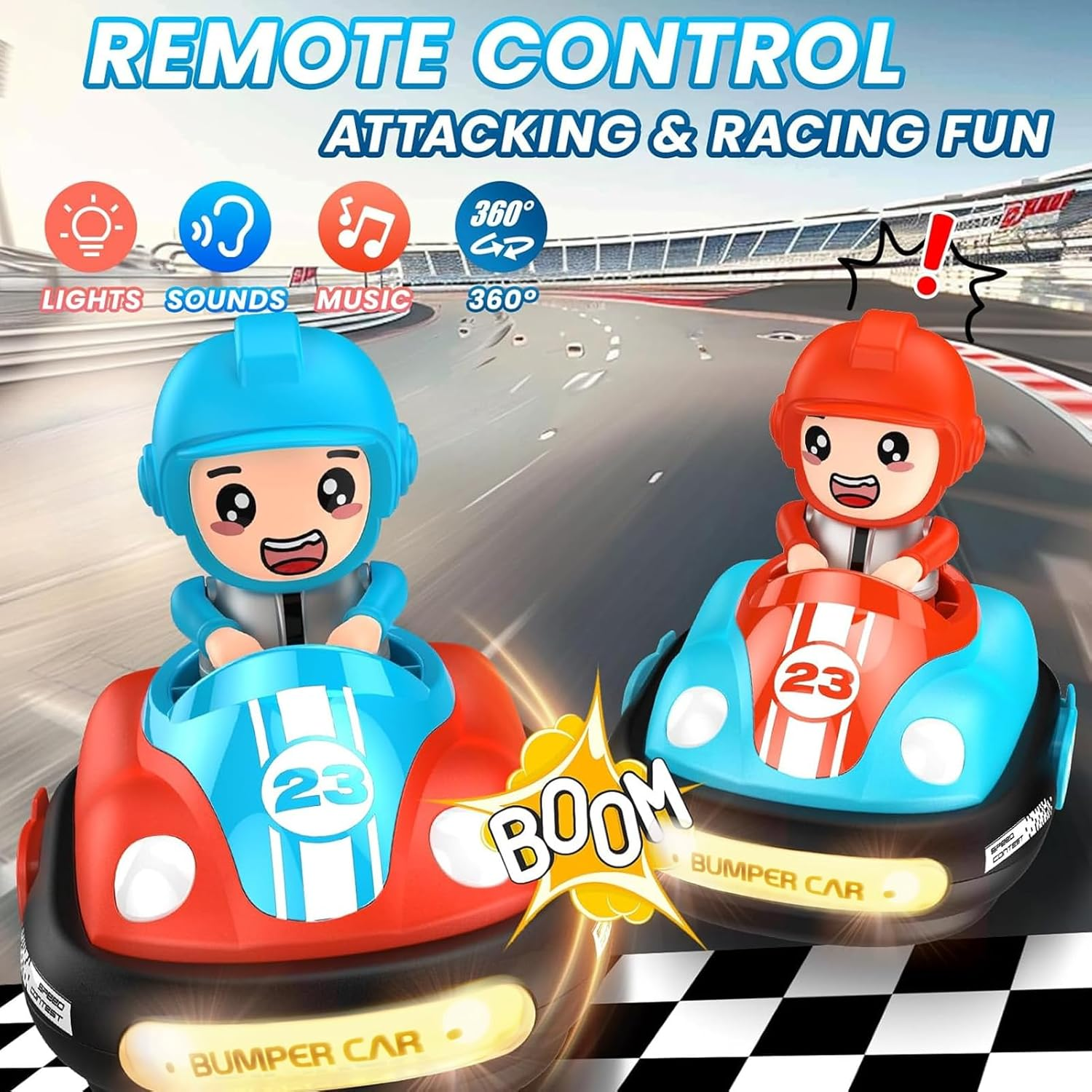 Remote Control Car Toy for Kids RC Bumper Car Toys with Light Music Sound RC Battle Race Cars Set of 2 Players Kids Cars Toddler for Boys and Girls image number 5