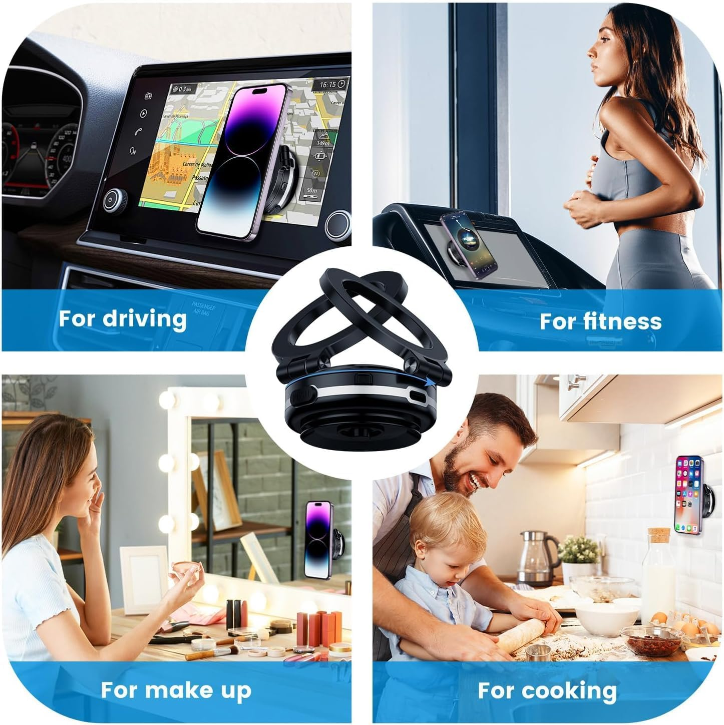 Necomi 360&deg; Stretchable Electric Vacuum Magnetic Suction Phone Mount, Hands Free Magnetic Car Phone Holder, Double-Sided Phone Holder Compatible with Car Dashboard Installation