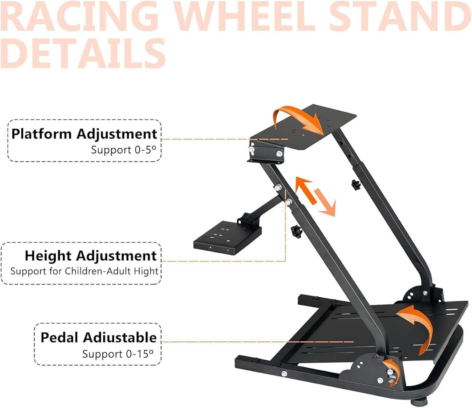 Sim Racing Wheel Stand, Adjustable Steering Simulator Gaming Cockpit, Compatible with Logitech G25,G27,G29,G920, Black 58 * 48 * 80CM image number 6