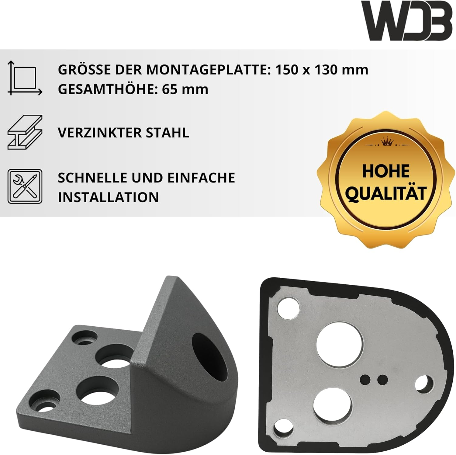 WDB Door Stop Floor 150 X 130 Mm, Black, 1 Set of 1 Piece, Galvanised Steel & Rubber, Suitable for Swing Gates & Heavy Doors