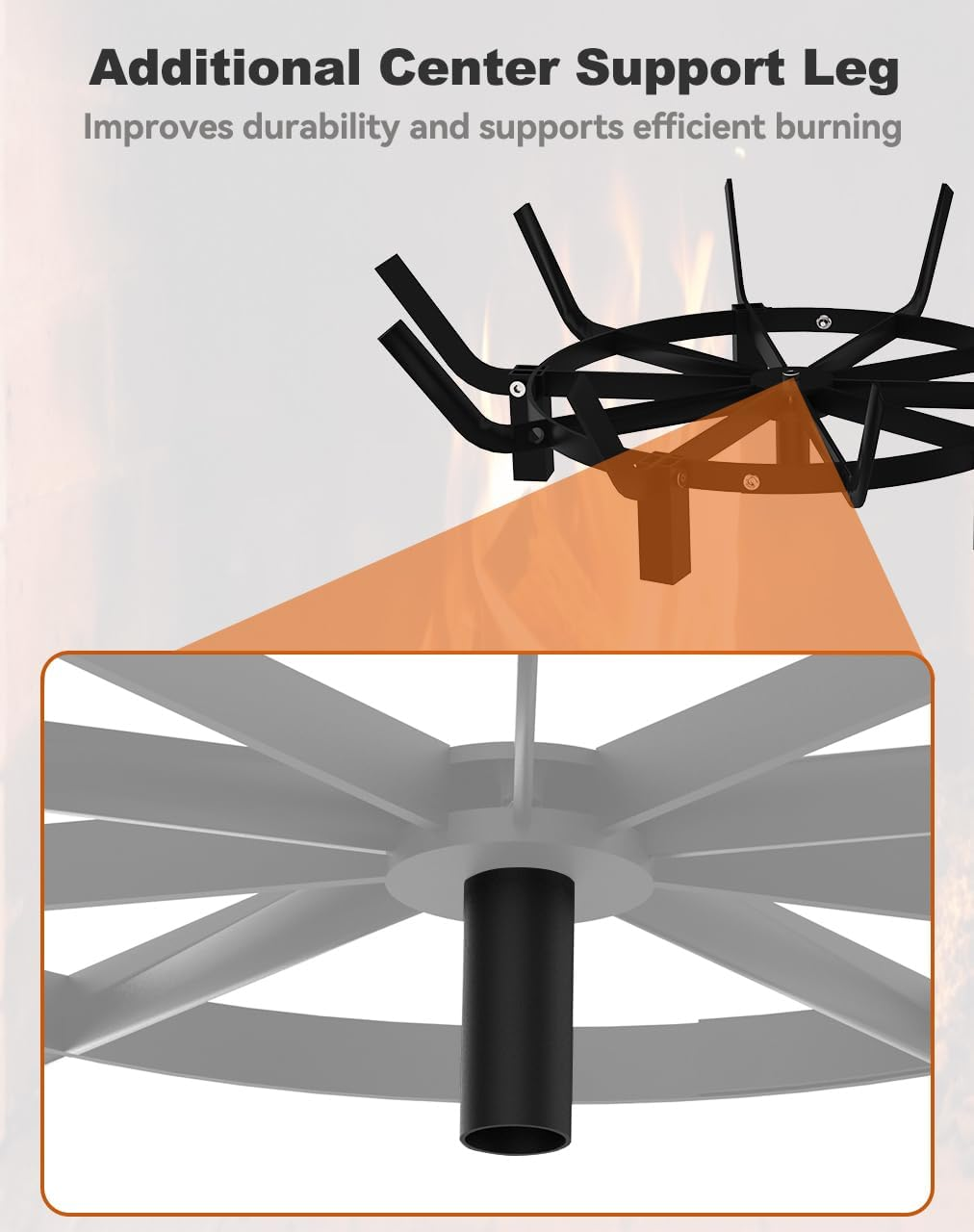 24 Inch round Fire Pit Grate with 10 Bars for Firepit, Heavy Duty Firewood Log Burning Rack Holder for Fireplace Hearth Wood Stove and Outdoor Campfire, Black image number 4