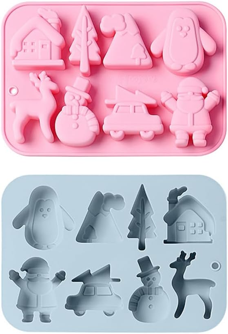 Christmas Silicone Chocolate Mold, 2 PCS Candy Baking Mold, 3D Snowflake Snowman Christmas Tree Elk Santa Claus Gift Box Shape Mold DIY Handmade Soap Candle Jelly Fudge image number 2