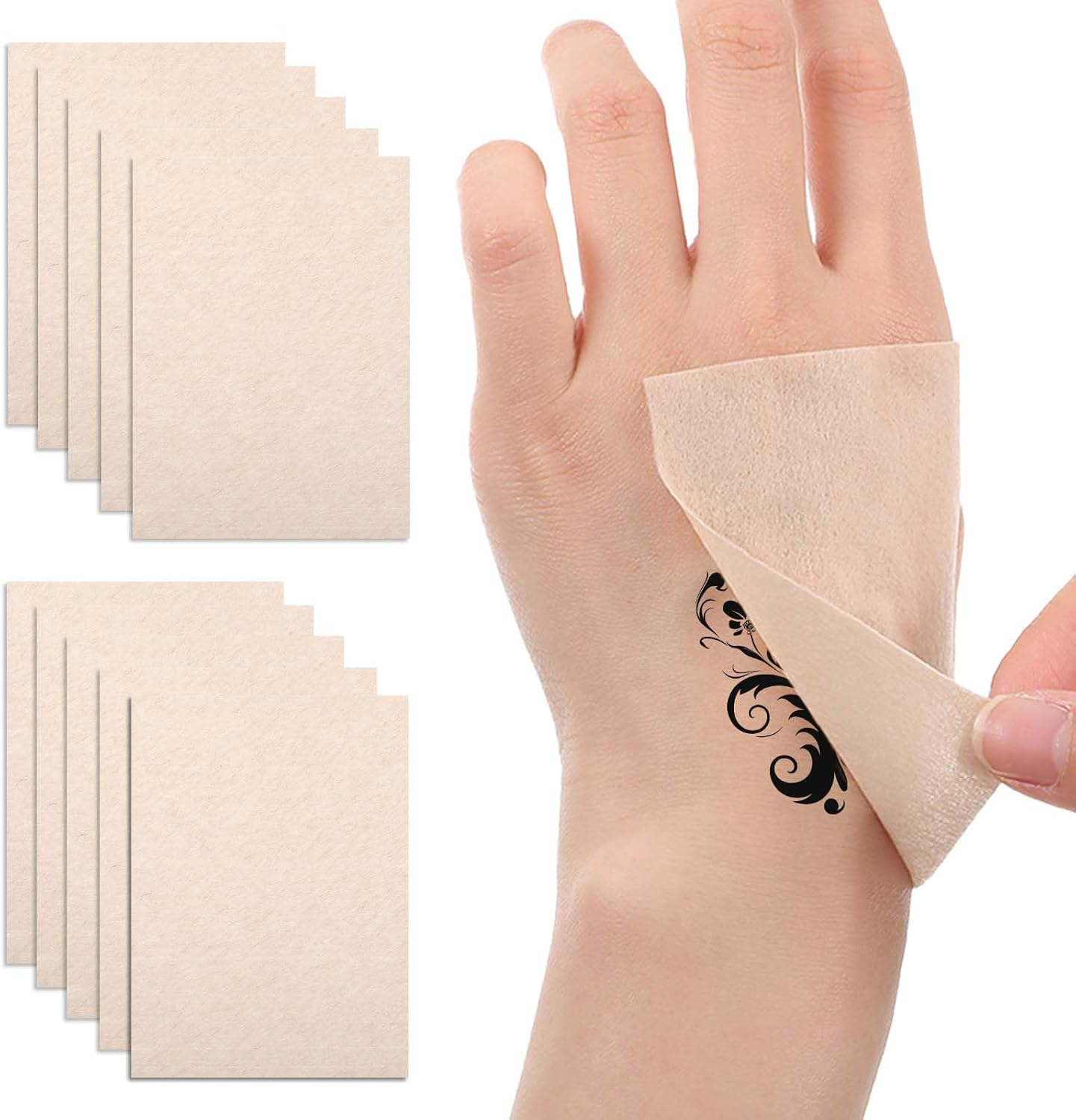 Piriuuo Pack of 10 Tattoo Cover up Tape, 12 X 9 Cm Waterproof Body Tattoo Cover up Sticker, Breathable, Sweatproof Tattoo Cover Tape, Can Be Cut to Size for Tattoo Scars and Birth Marks, Skin Colour