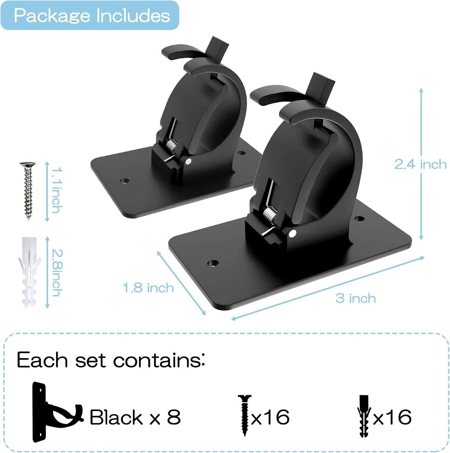 AMZONHOME 8 Pieces Self Adhesive Curtain Rod Bracket, Universal Plastic Curtain Rod Holders, No Drill Curtain Rod Brackets Curtain Rod Hooks for Bathroom, Bedroom, Livingroom, Kitchen (Black) image number 2