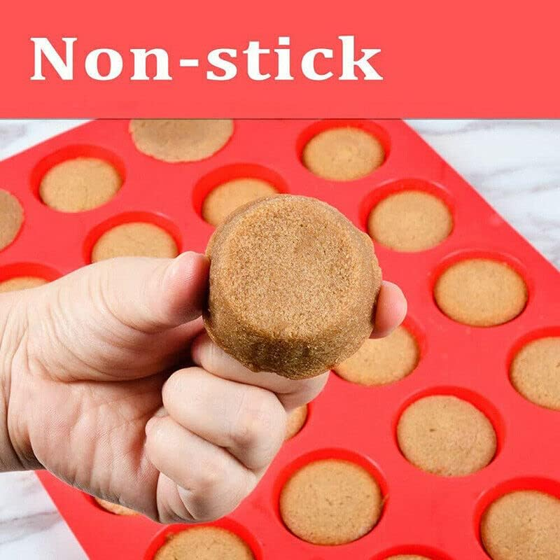 24 Cavity Pan Tray Silicone Mould Mini Cupcake Cookie Baking Mold Muffin Cup,32X22.5Cm, Easy-Release Non-Stick Tray - Red image number 2