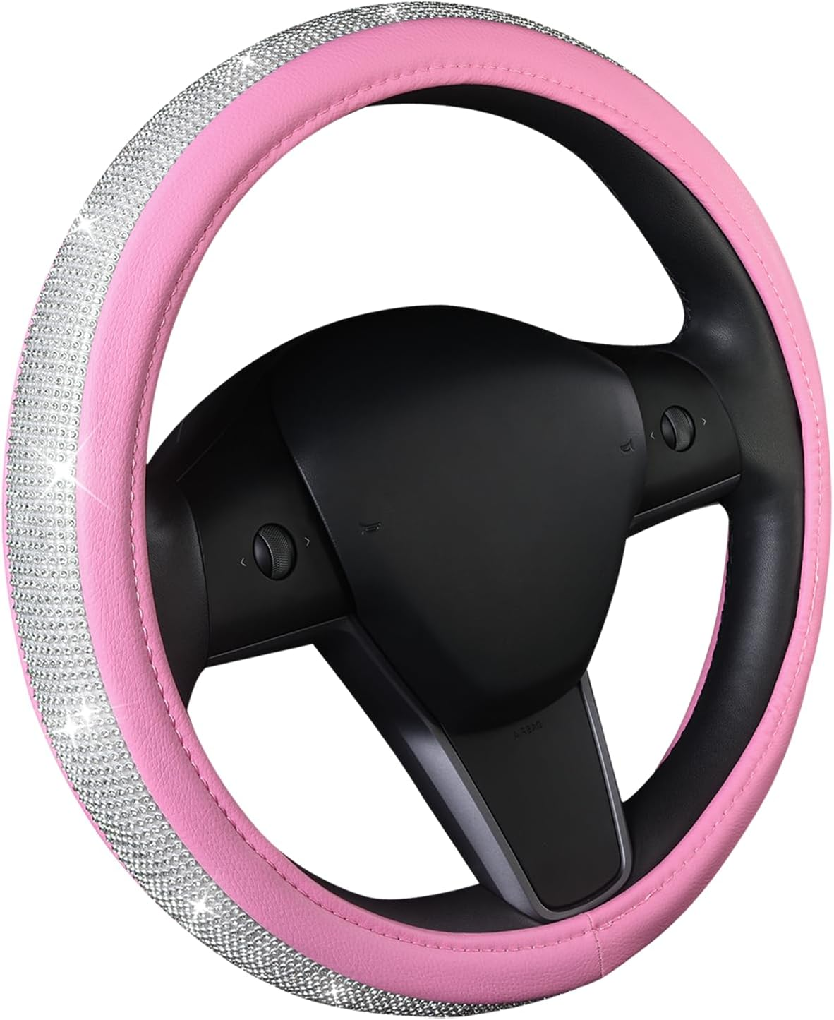 TOYOUN Bling Crystal Car Steering Wheel Covers, Universal Fit Glitter Leather Car Interior Steering Wheels Accessories for Women Girls Ladies(Gold/Silver) Silver