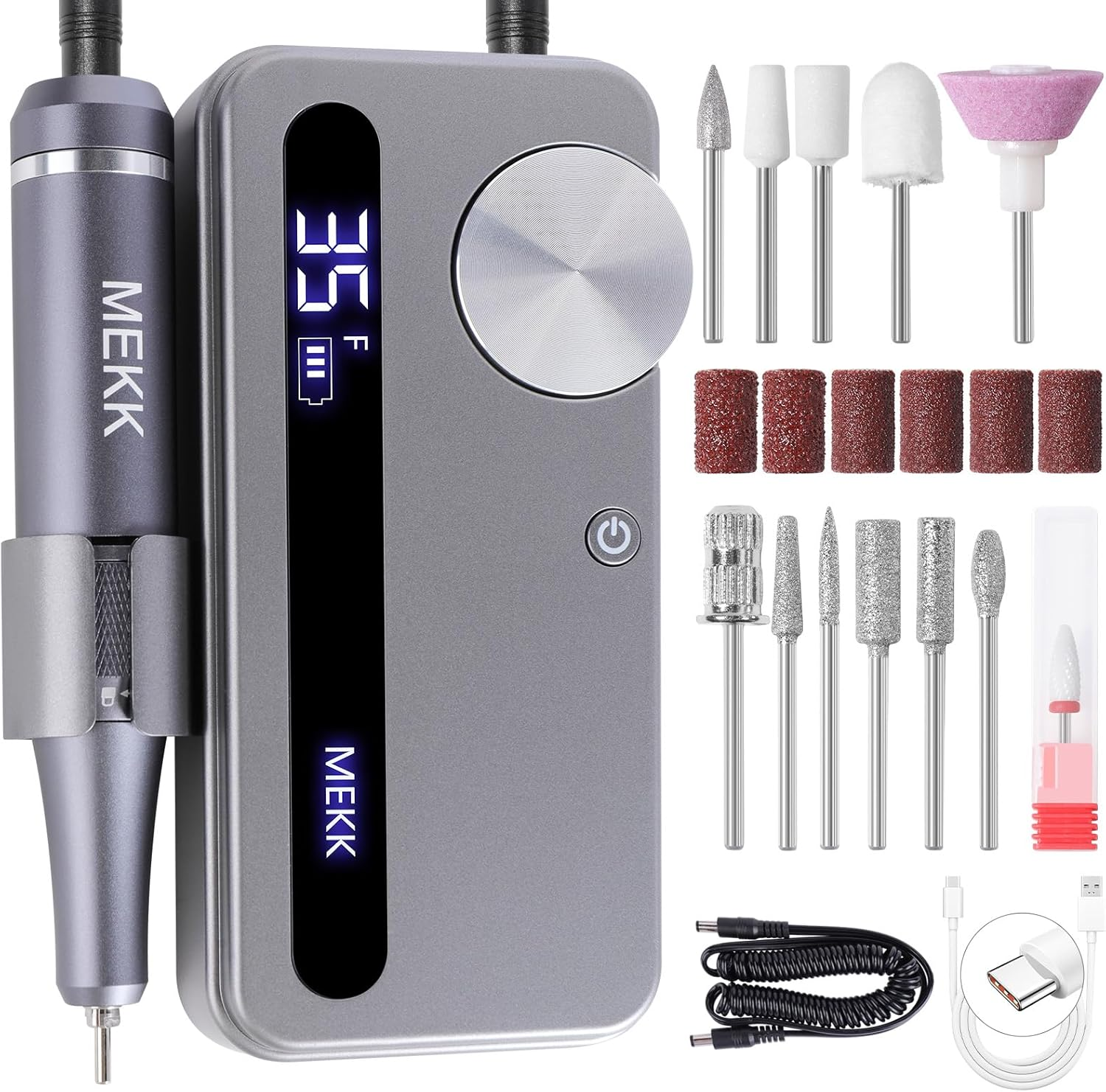 MEKK Nail Drill Kit,35000Rpm Electric Nail Drill Professional Electric Nail File with 12PCS Bits,Anti-Shaking Cordless E Filer for Nails,Home & Salon(Orange Blue) - A-Orange image number 2
