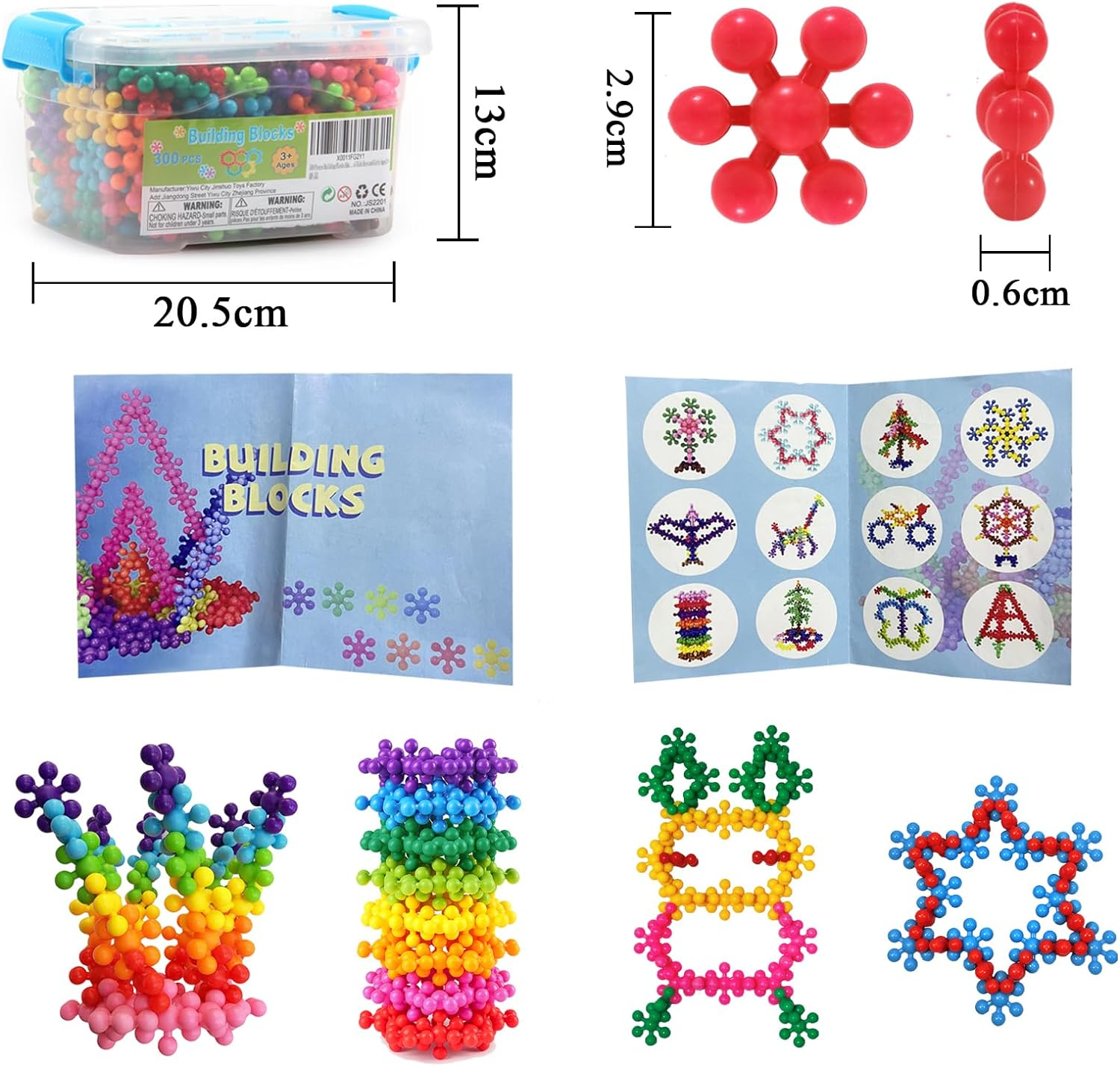 300 Pieces Building Block, Toys Building Sets with Storage Box,Interlocking Solid Plastic for Kindergarten Preschool Kids,Stem Toys for 3,4,5,6,7,8 Year Old Girls Boys image number 3