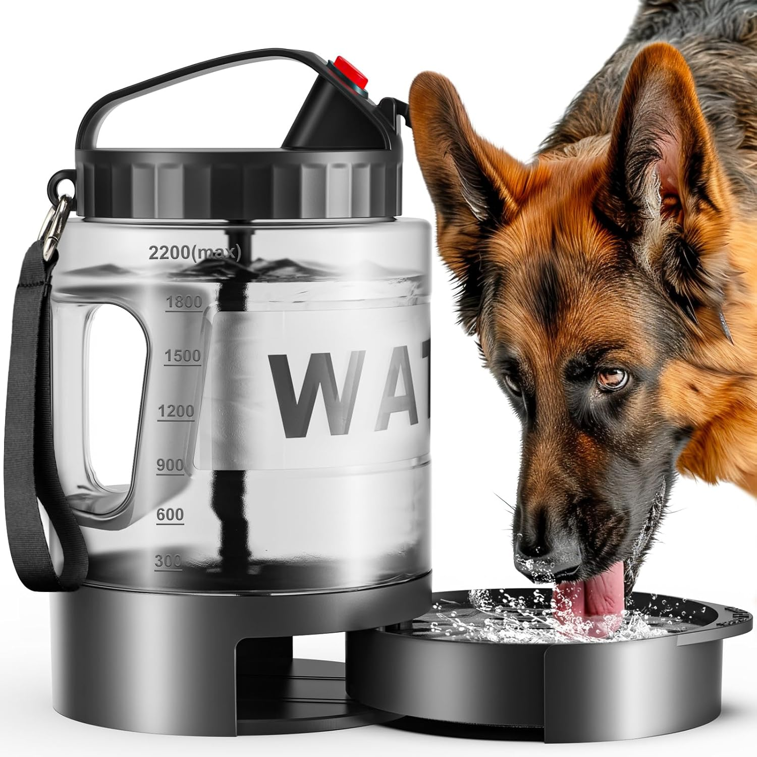 77Oz Dog Water Dispenser with Pull-Out Bowl for Walking, Hiking, Camping - Portable Large Pet Bottle for Outdoor - BPA Free - Black image number 4