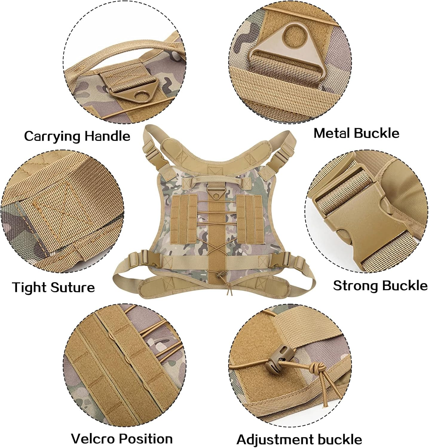 LIMHOO Tactical Dog Vest with Handle Adjustable Service Dog Harness No Pull Military Service Pet Vest for Walking Hiking Training (Cp Camo-L) image number 4