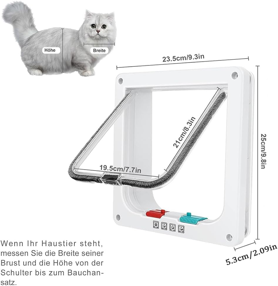 Cat Door, Cat Door for Window, Cat Flap Door, Cat Flap Large Cats, Pet Door with 4-Way Lock, Cat Flap Door, for Indoor Outdoor Door, Window, Wall (Large, 25 X 23.5 Cm)