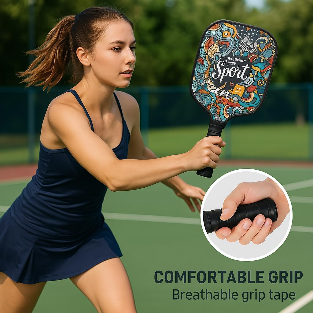 Pickleball Paddle Set of 2 &ndash; Lightweight Fiberglass Paddles with 4 Balls and Carrying Bag image number 4