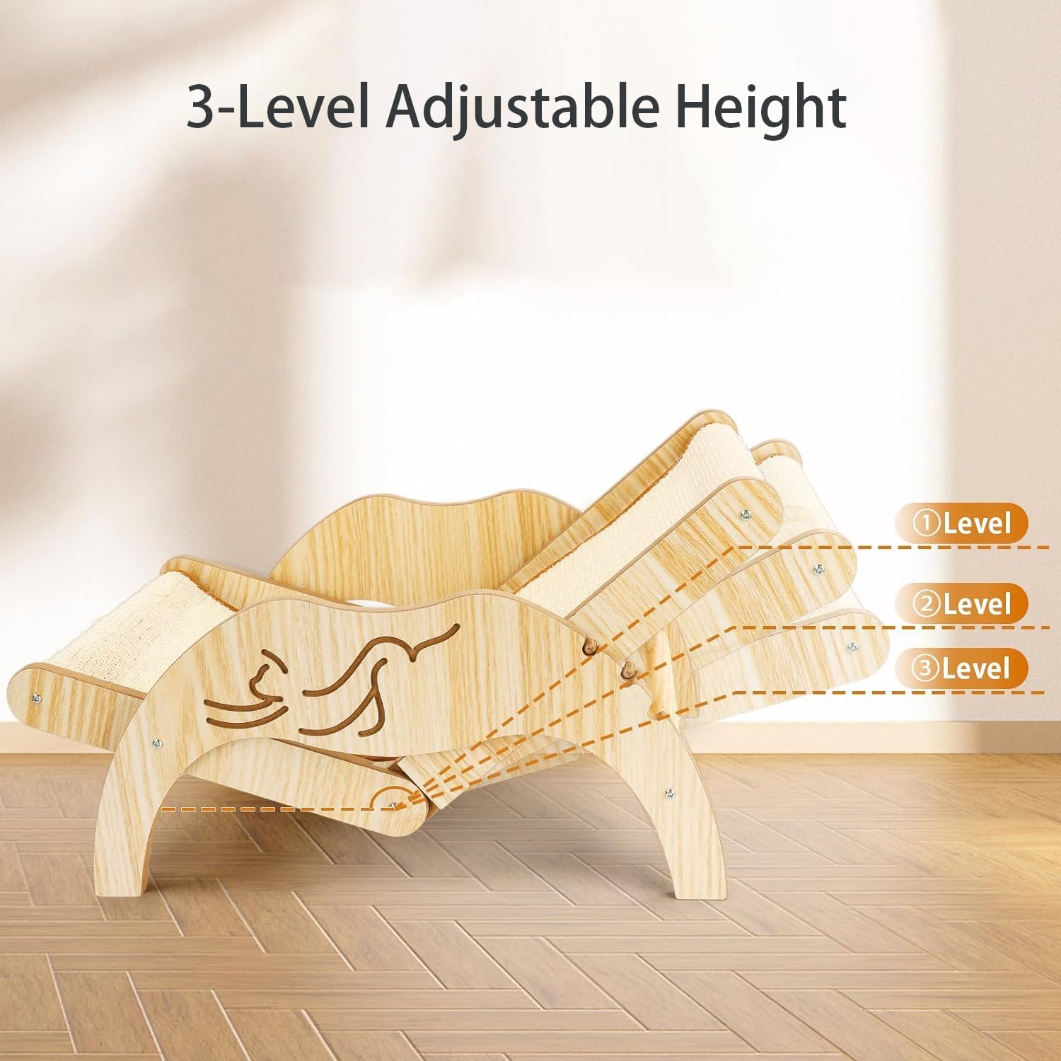 Cat Hammock Bed,Elevated Cat Bed Beach Chair with Sisal Scratcher for Indoor Cats,Adjustable Wooden Cozy Pet Bed for Indoor Cats Dogs Sisal Chair image number 1