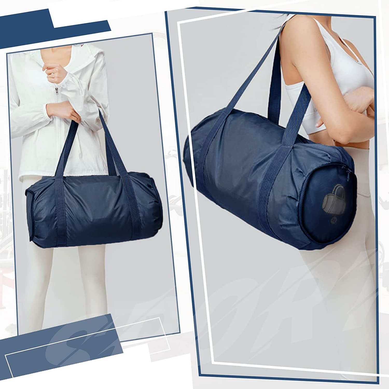 Foldable Sports Gym Bag with Wet Dry Pocket, Ultralight Travel Bag, Large Capacity Duffel Bag, Splash Proof Carry on Bag, Overnight Bag, Weekender Bag for Travel, Beach (Blue) - Black image number 3