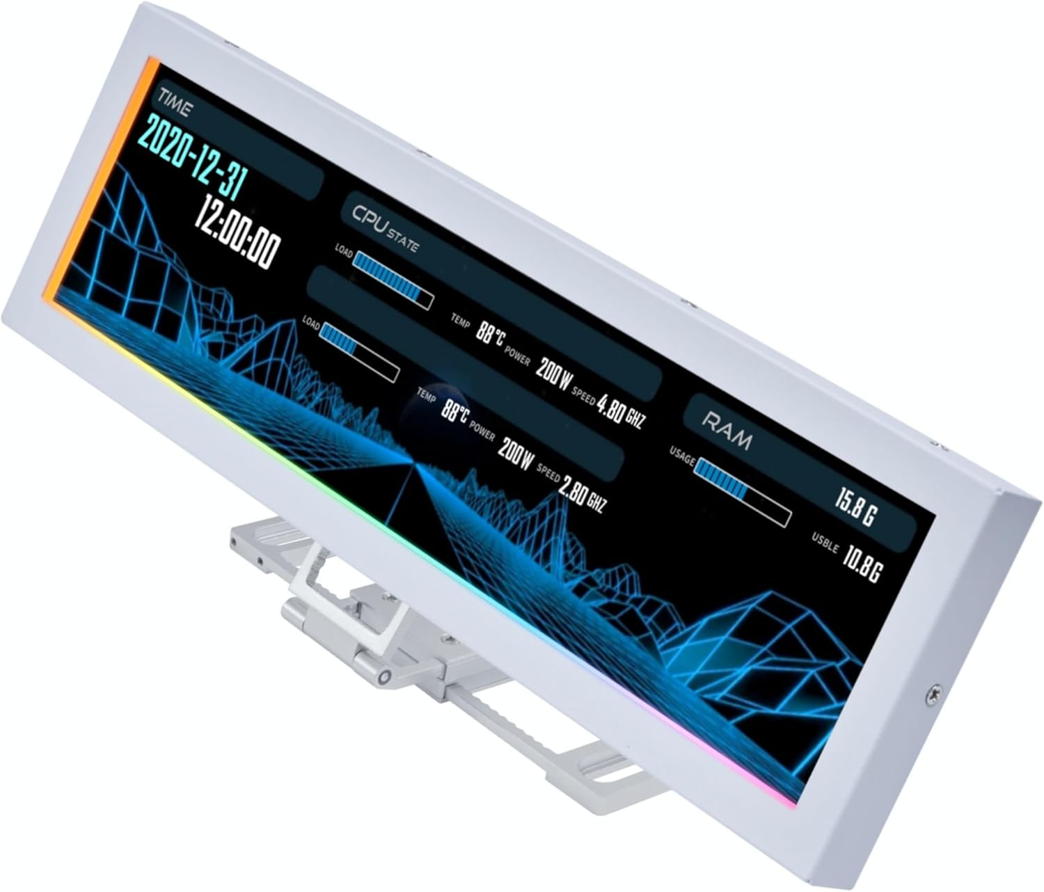 Lian Li 8.8" Universal Screen for PC - Adjustable Mounting for Any Computer Setup - Customizable ARGB Frame - PC Temperature Display Panel - LCD Screen Disply - Mini Monitor - SM088W (US88 V1 White)