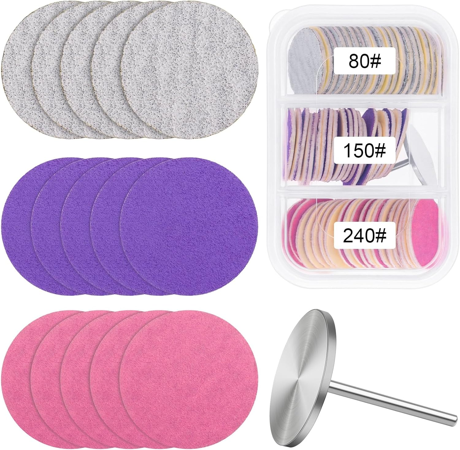 Sanding Paper Discs with Metal Nail Drill Bit Foot Sandpaper Discs 25Mm Foot File Sandpaper Discs #80#150#240 Grits for Manicure Pedicure image number 2